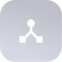 White network connection icon with three branching nodes on a rounded dark blue square background.